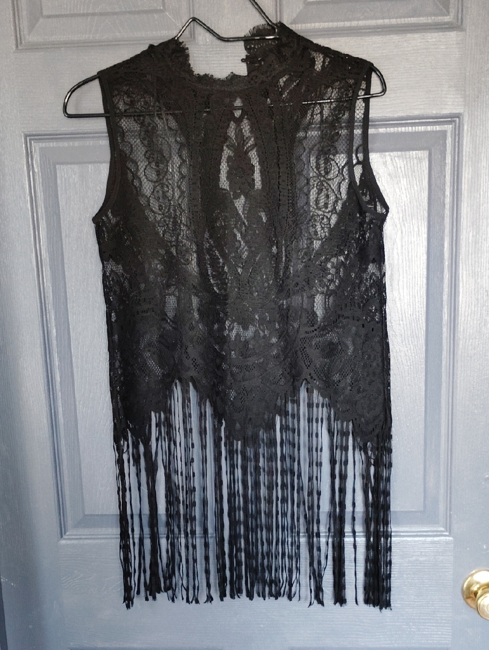 Zara Basic Black Lace Fringe Top
